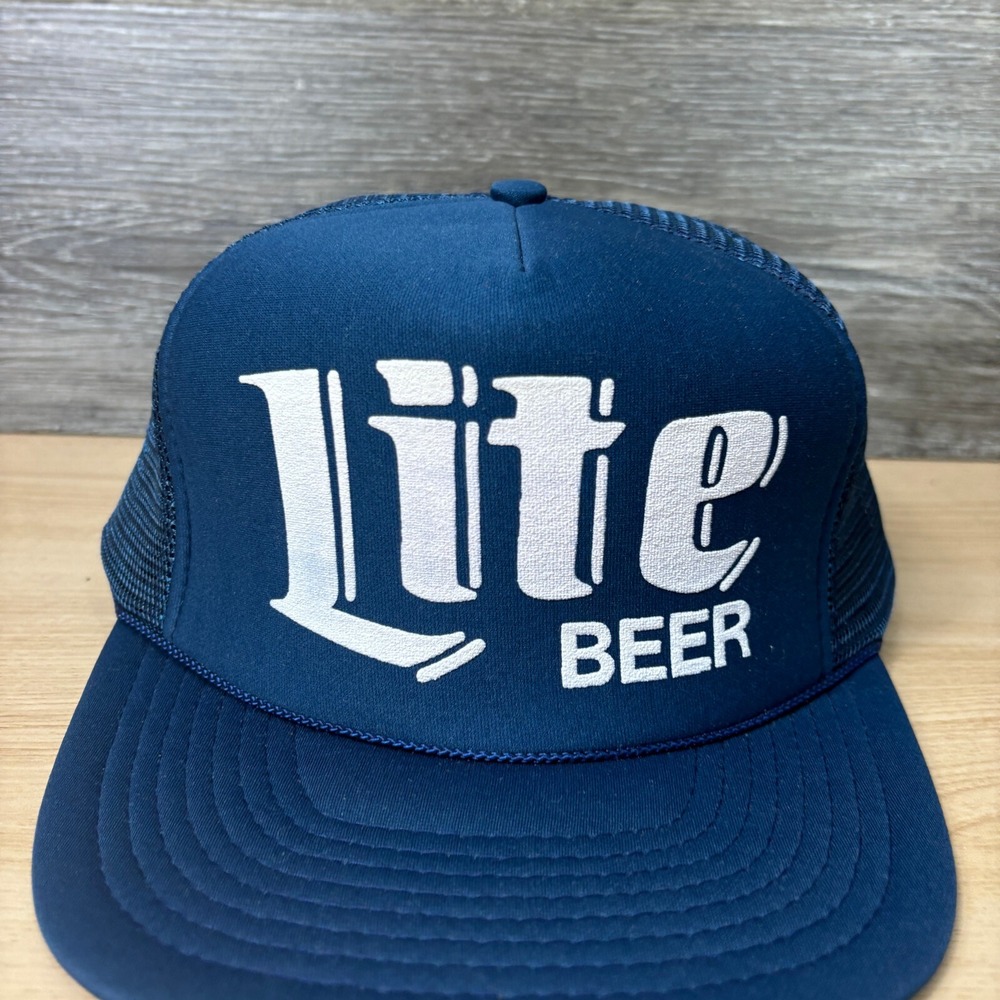 Vintage Miller Lite Hat Cap Snapback Blue Navy Trucker Beer Brewing 90s - Picture 2 of 10